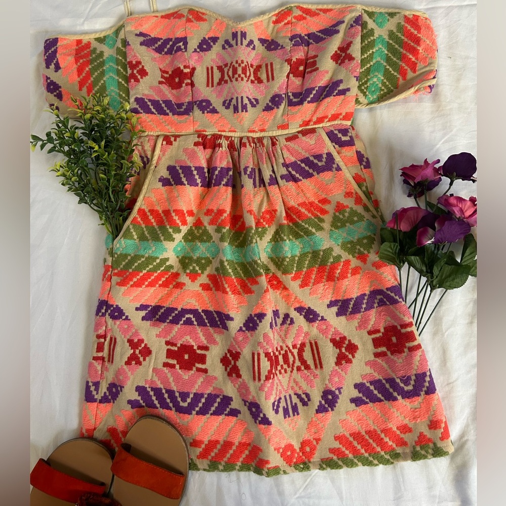 Judith March Women’s Colorful Aztec Print Back Tie Mini Dress